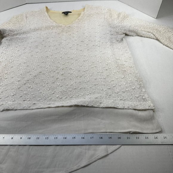 Alfani Womens Sz Large Top V Neck Lined Lace Outer Hi Lo Pullover White Preowned - Picture 11 of 14